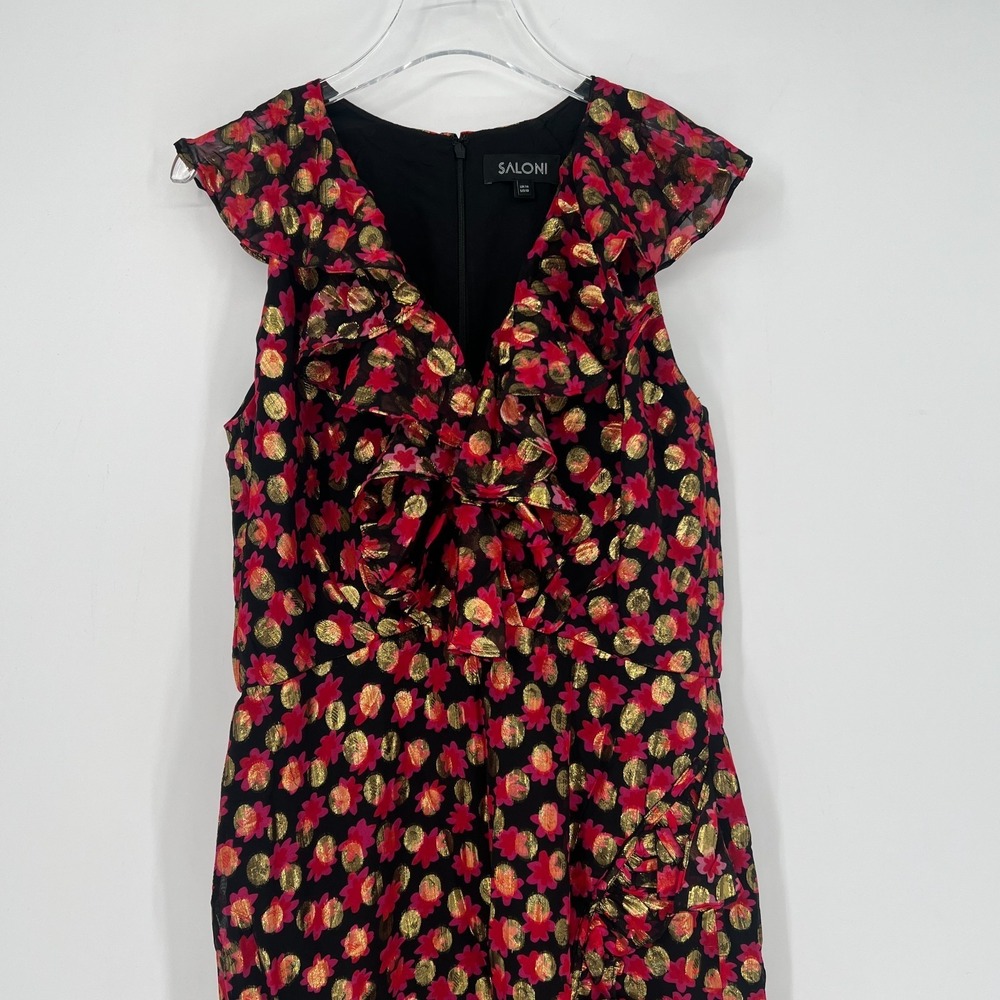 Saloni Anita Dress Womens 10 Floral Polka Dot Event Wedding Metallic Sparkle‎ - Picture 6 of 12